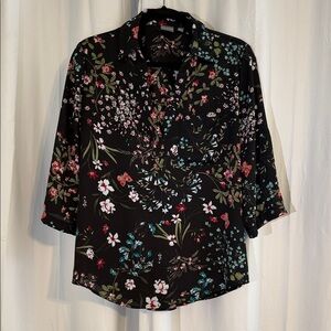 Soho New York & Company Floral V Neck Blouse 3/4 Sleeve Women’s Medium